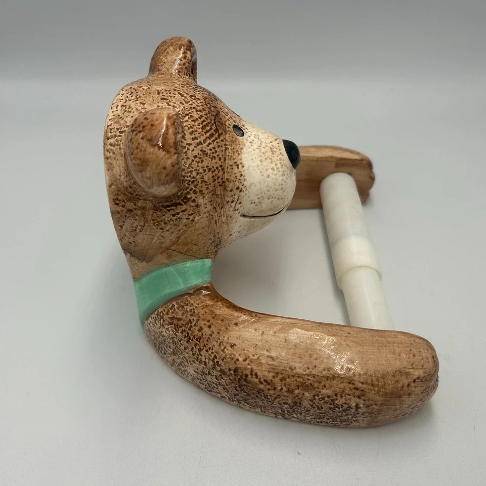 Teddy Bear Toilet Paper Tissue Holder Wall Mounted Ceramic Germany Cabin Cottage